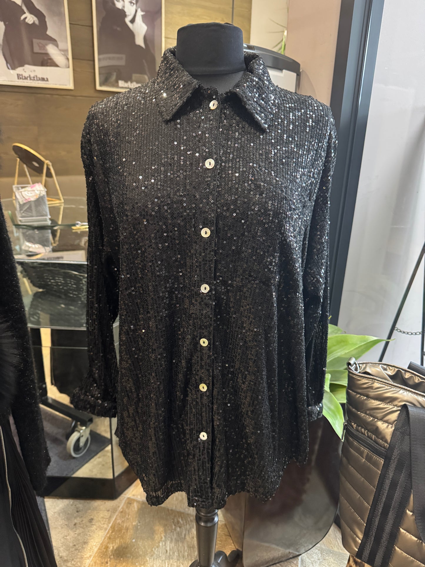 Vanilla Monkey Sequin Oversized Drop Shoulder Shirt Top