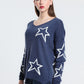 Tina Stephens Made in Italy White Star Steffi Sweater One Size