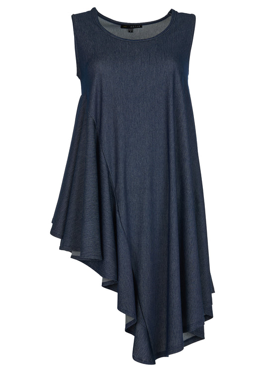 Kozan Indigo Erica Denim Ruffle Asymmetrical Tunic Top
