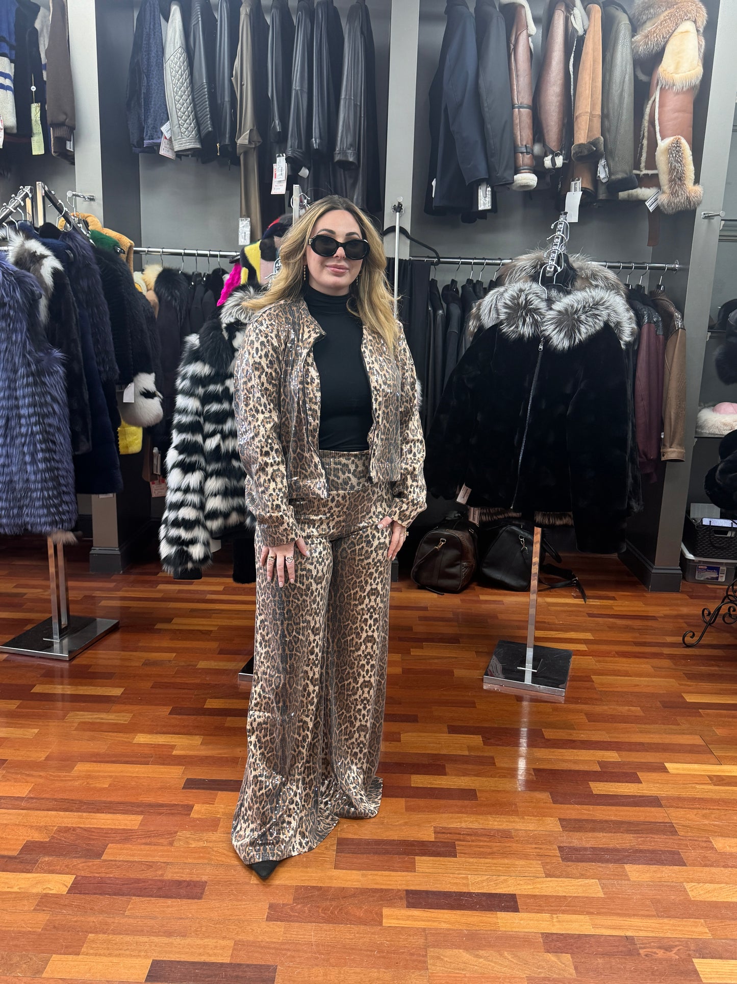 Kokomo SEQUIN LEOPARD FOIL SHORT JACKET-NATURAL