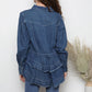 Nostalgia Denim Button Front Shirt with Ruffle Peplum