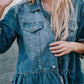 Little Daisy Raw Edge Ruffled Short Sleeve Denim Jacket