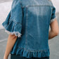 Little Daisy Raw Edge Ruffled Short Sleeve Denim Jacket