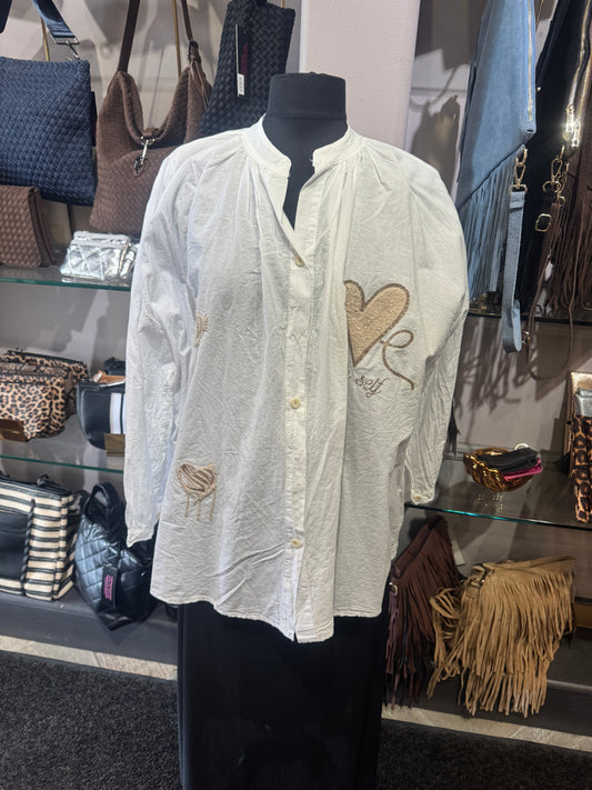 Elle Love Yourself White Blouse Collarless