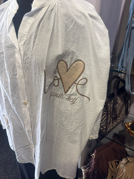 Elle Love Yourself White Blouse Collarless