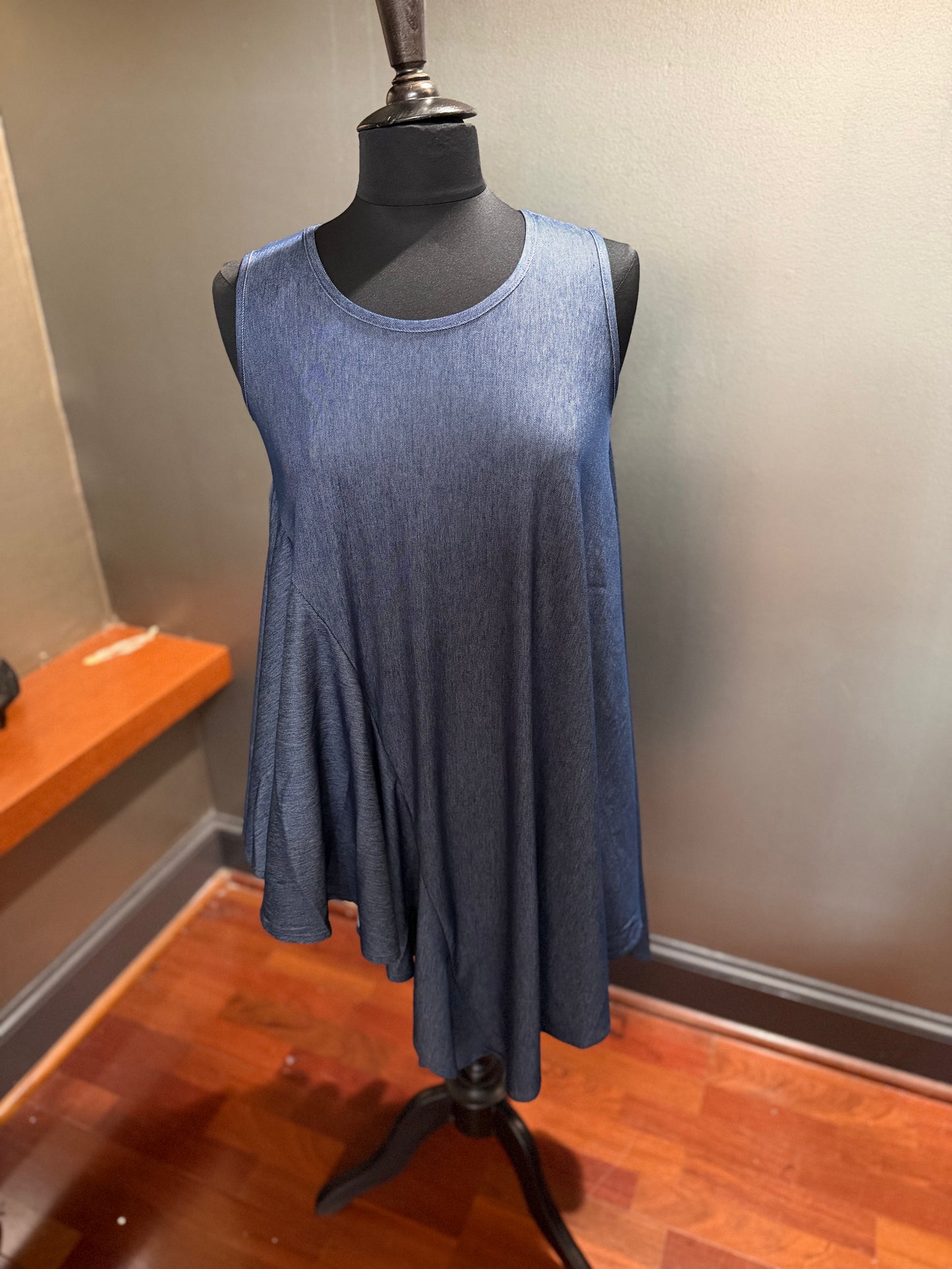 Kozan Indigo Erica Denim Ruffle Asymmetrical Tunic Top