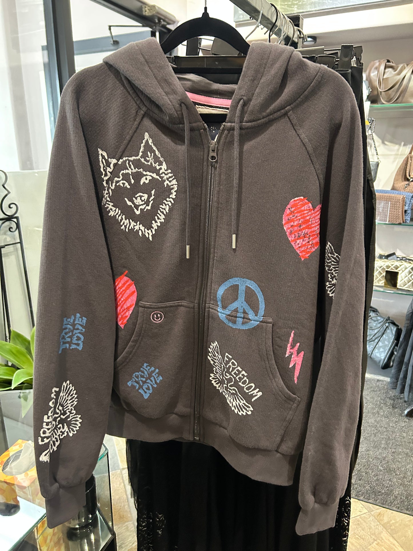 Just Madison Apparel Charcoal Wolf Hoodie Sweatshirt Top