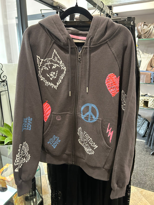 Just Madison Apparel Charcoal Wolf Hoodie Sweatshirt Top