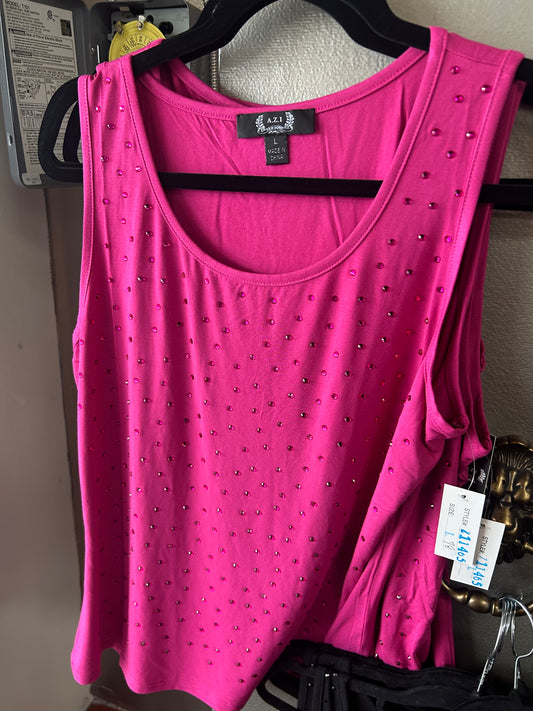 AZI Jade Crystal Studded Sleeveless Tank Top