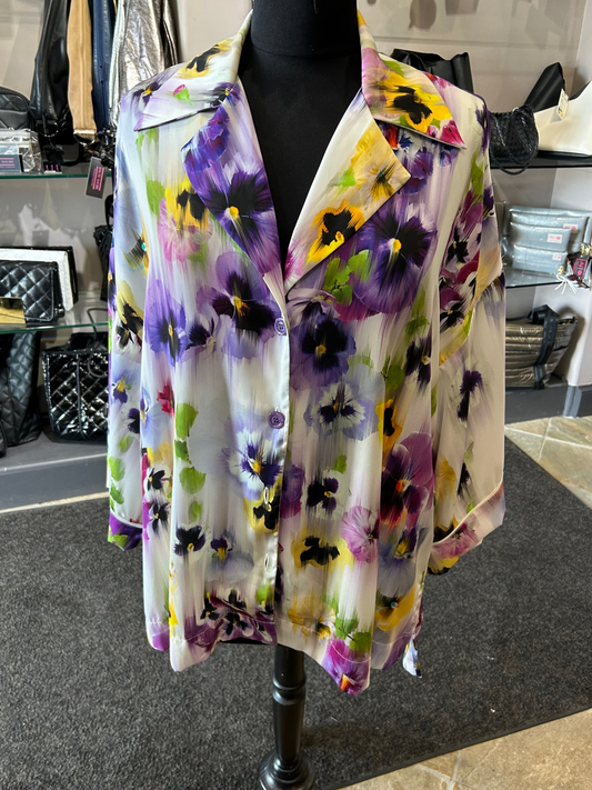 Mat Fashion Pansy Floral Button Down Shirt Sleeve Top