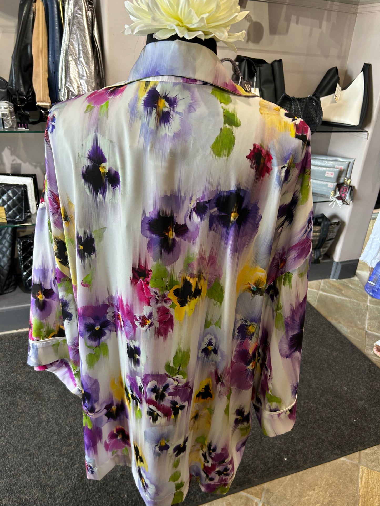 Mat Fashion Pansy Floral Button Down Shirt Sleeve Top