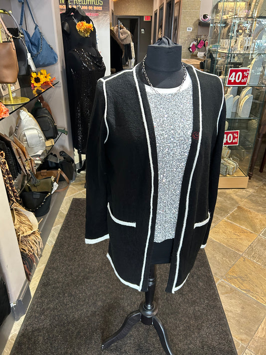 Just Madison  Black w/ White Hearts Cardigan Sweater
