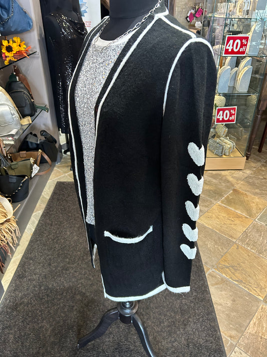 Just Madison  Black w/ White Hearts Cardigan Sweater