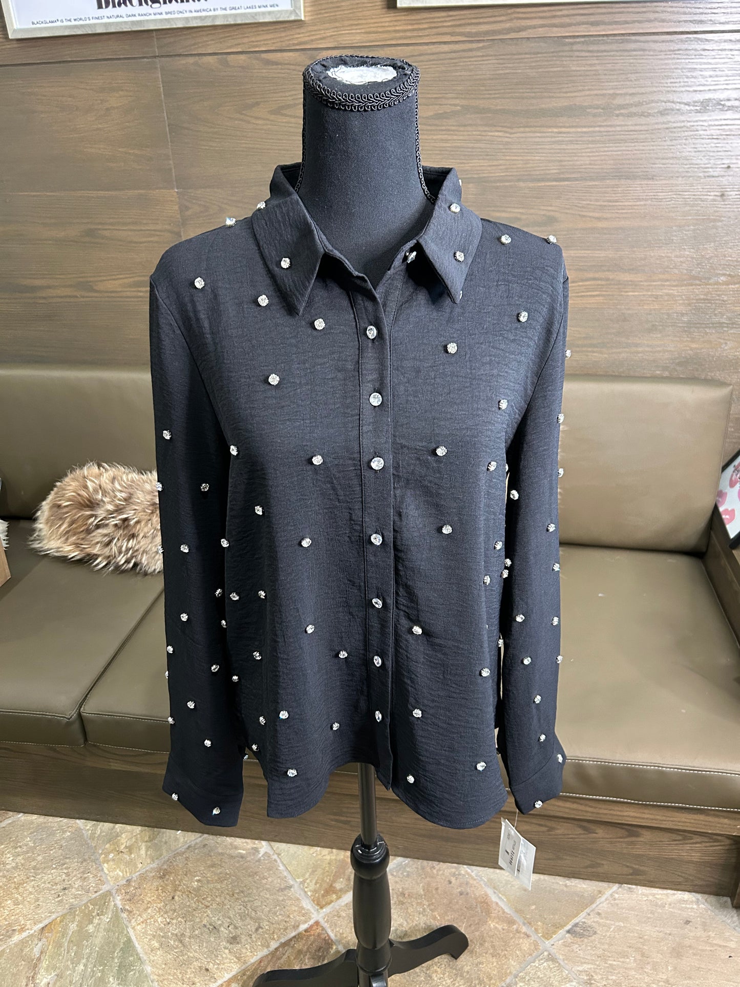 AZI Macey Button Down Blouse with Rhinestones