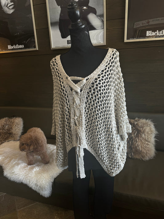 Bella Amore Lace Up Crochet Cardigan Sweater Top