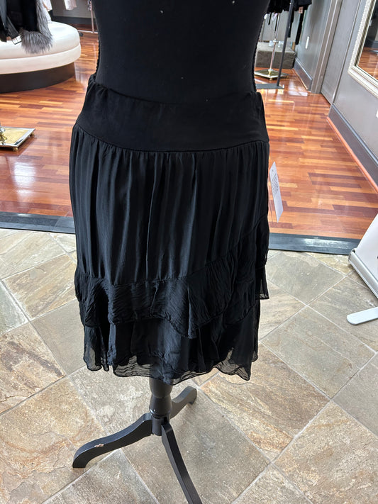 Gigi Moda Black Short Silk Skirt with Double Asymmetrical Ruffles