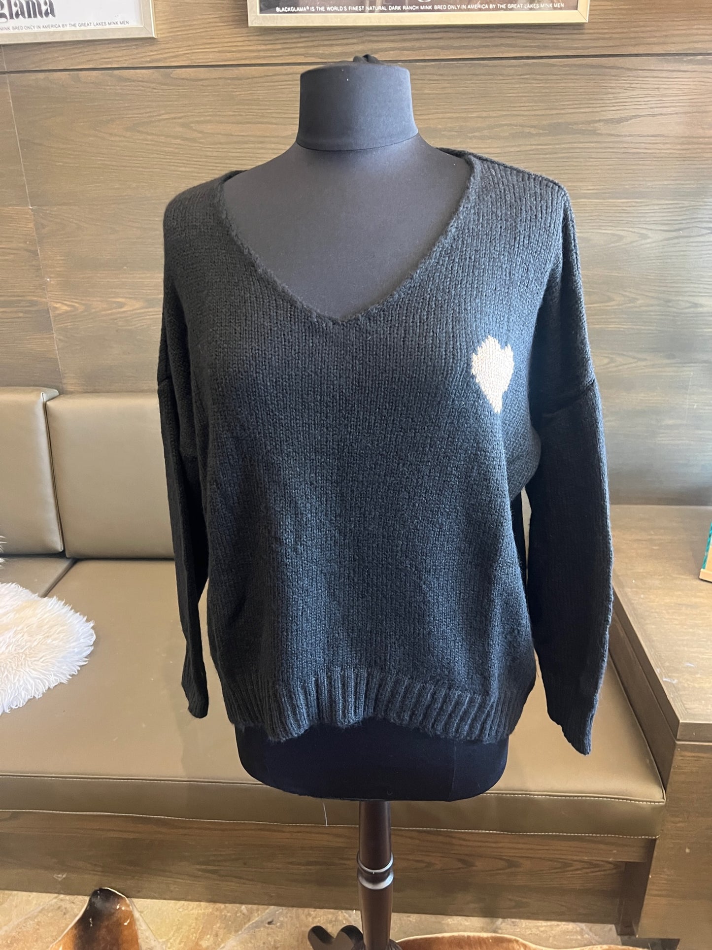 Bella Amore Black w/ Gold Heart Sweater Tops