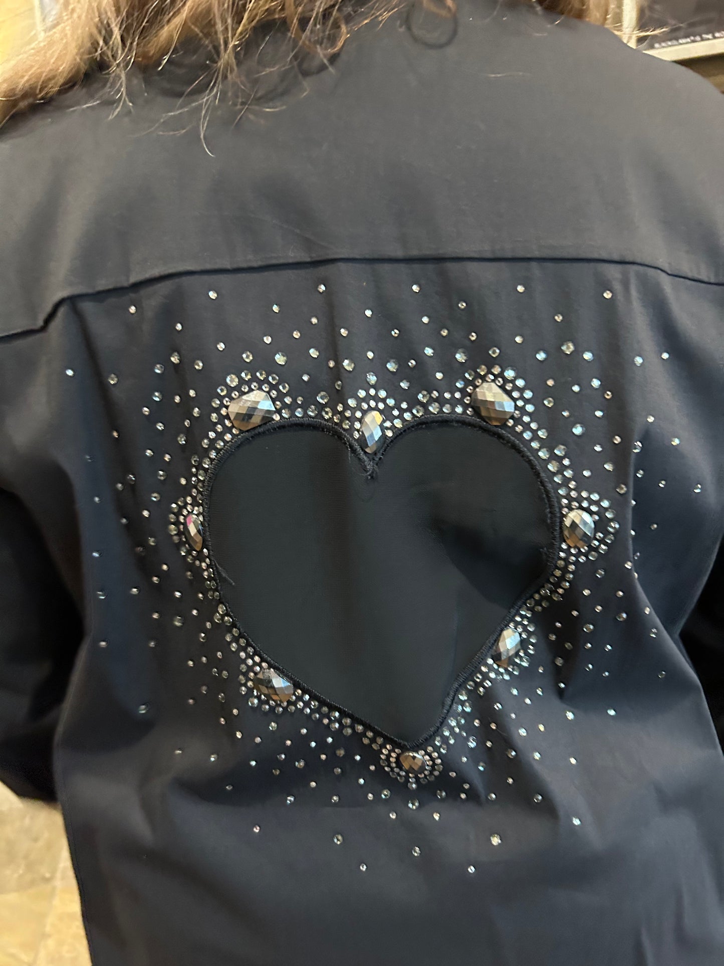 Mat Fashion Button Down Crystal Mesh Heart Shirt Top