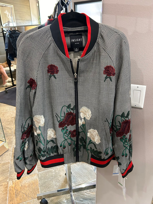 Insight  Plaid Floral Bomber Jacket