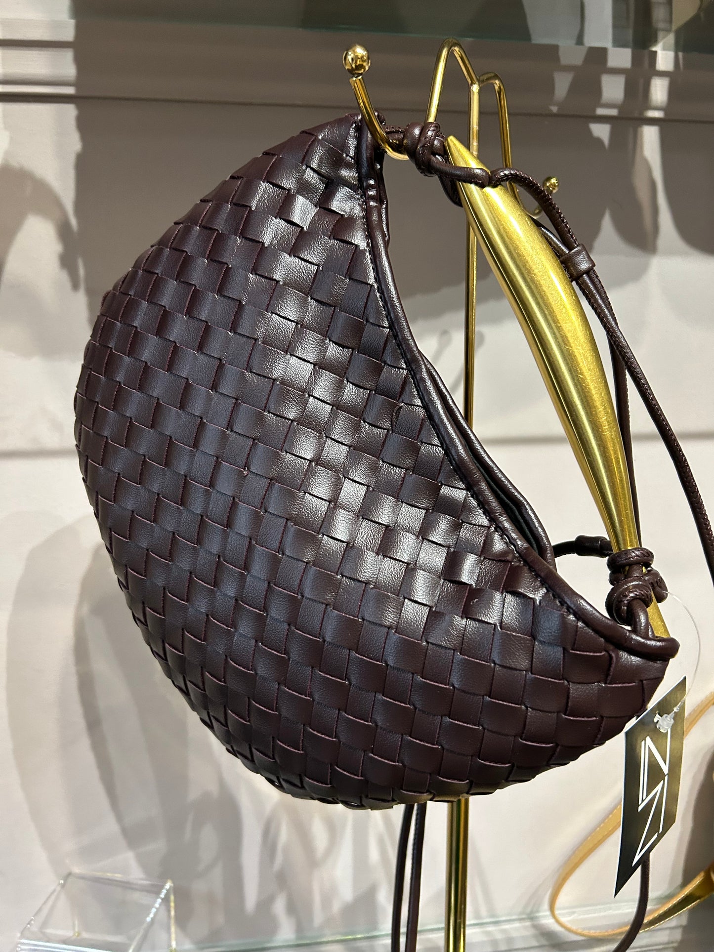 Inzi by High Fashion Woven Crossbody Handbag with Gold Handle