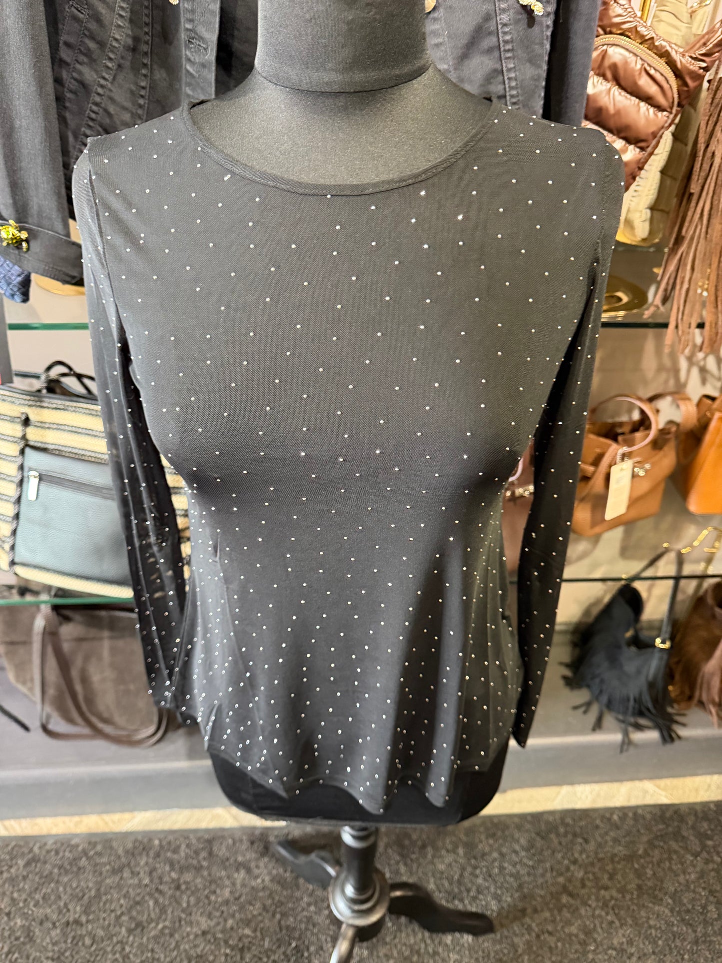 Origami Apparel Sparkly Long Sleeve Sheer Mesh Top