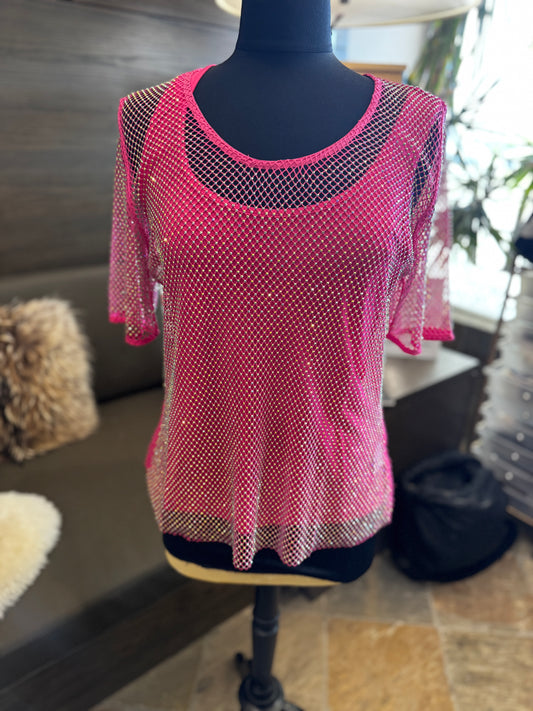 AZI Jeweled ZoeyPink Two Piece Netted Top