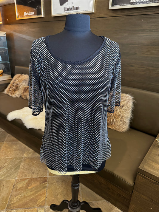 AZI Jeweled Zoey Black, Silver Two Piece Netted Top