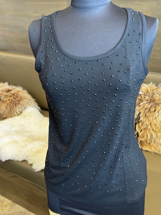 AZI Jade Crystal Studded Sleeveless Tank Top
