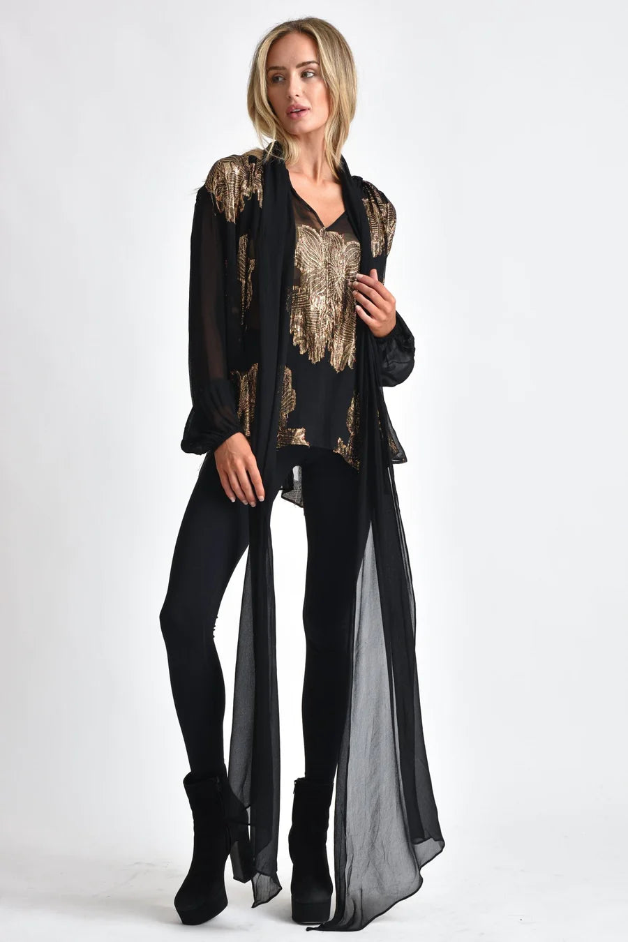 Muche et Muchette Rock Gold Metallic Large Motif Jacquard Shirt O/S