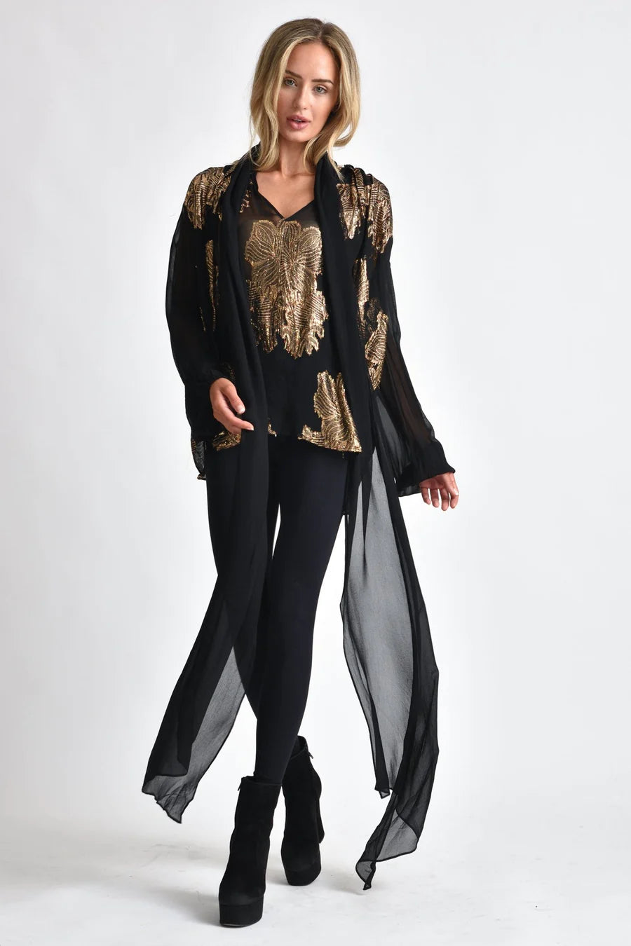 Muche et Muchette Rock Gold Metallic Large Motif Jacquard Shirt O/S