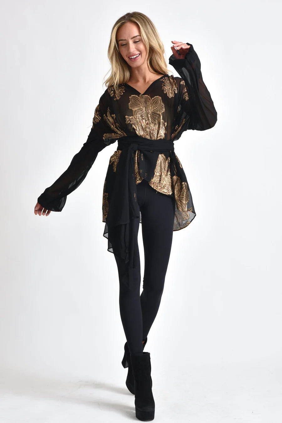 Muche et Muchette Rock Gold Metallic Large Motif Jacquard Shirt O/S