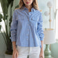 Joh Jenn Button Down Collared Striped Blouse Shirt