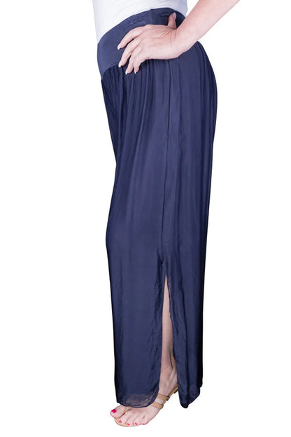 Tina Stephens Made in Italy Eva Silk Side Slit Pant One Size