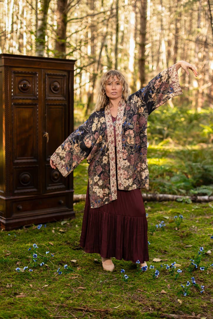 Market of Stars Lionheart Matinée Duster w/ florals & Narnia inspired print