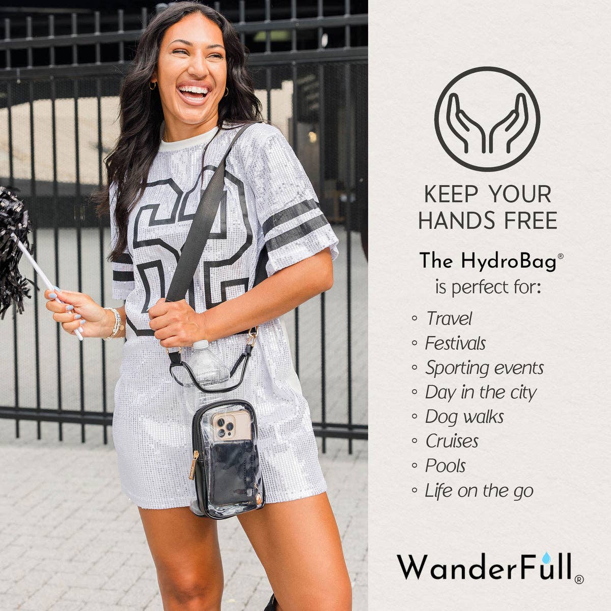 WanderFull Clear HydroBag® Stadium with Black Trim and Matching RFID Pouch