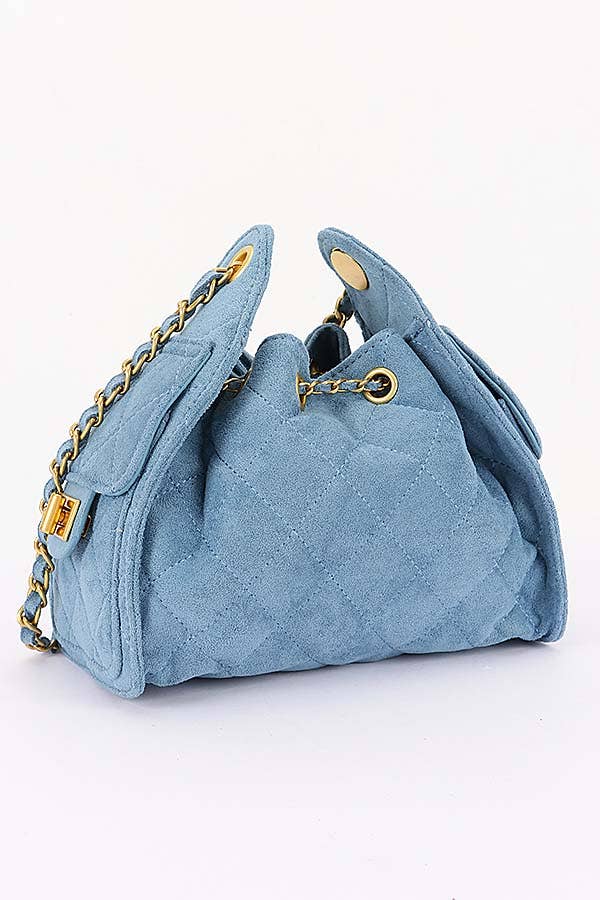 Quilted Suede Chain Drawstring Shoulder Bag