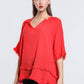 TINA Stephens Italy/Tees By Tina Zariah Crinkle Linen Raw Edge Top