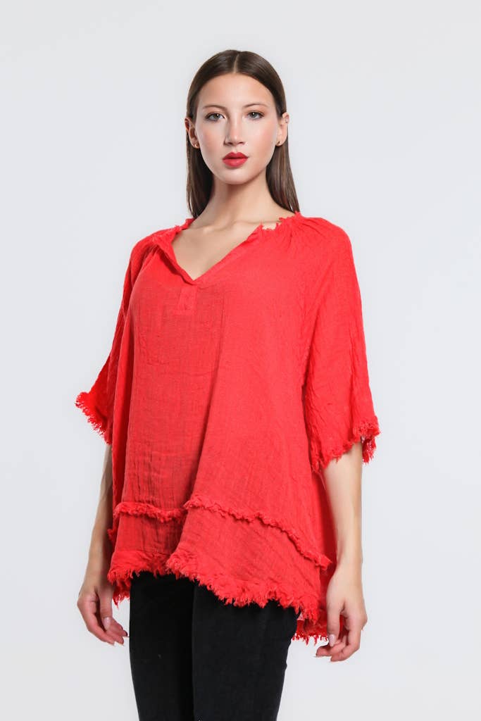 TINA Stephens Italy/Tees By Tina Zariah Crinkle Linen Raw Edge Top