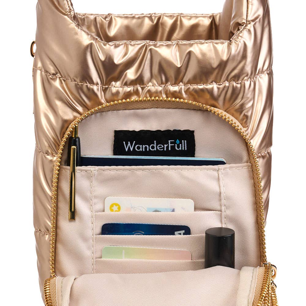 WanderFull HydroBag® HANDLE™- Gold Shiny with Vegan Leather Trimmed Solid Strap
