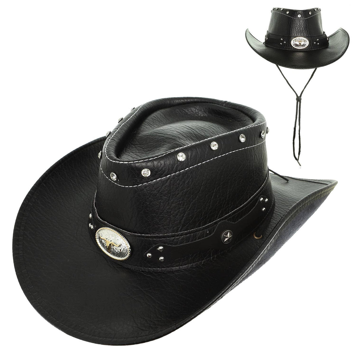 SP Sophia Collection Western Crystal Studded Cowboy Hat with Steerhead Emblem