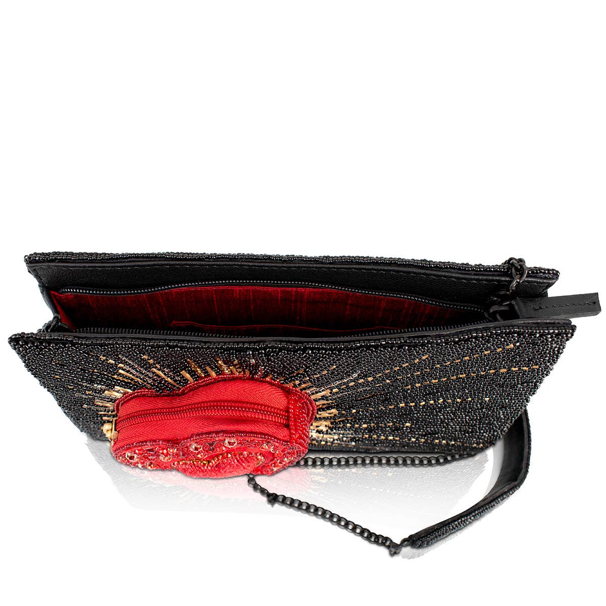 Mary Frances Stole My Heart Black with Red Heart Handbag