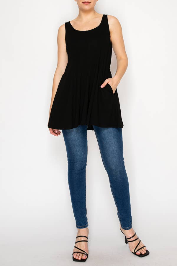 Origami Apparel Soft Flowy Tunic Tank Top with Hidden Pockets