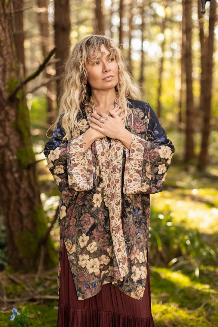 Market of Stars Lionheart Matinée Duster w/ florals & Narnia inspired print