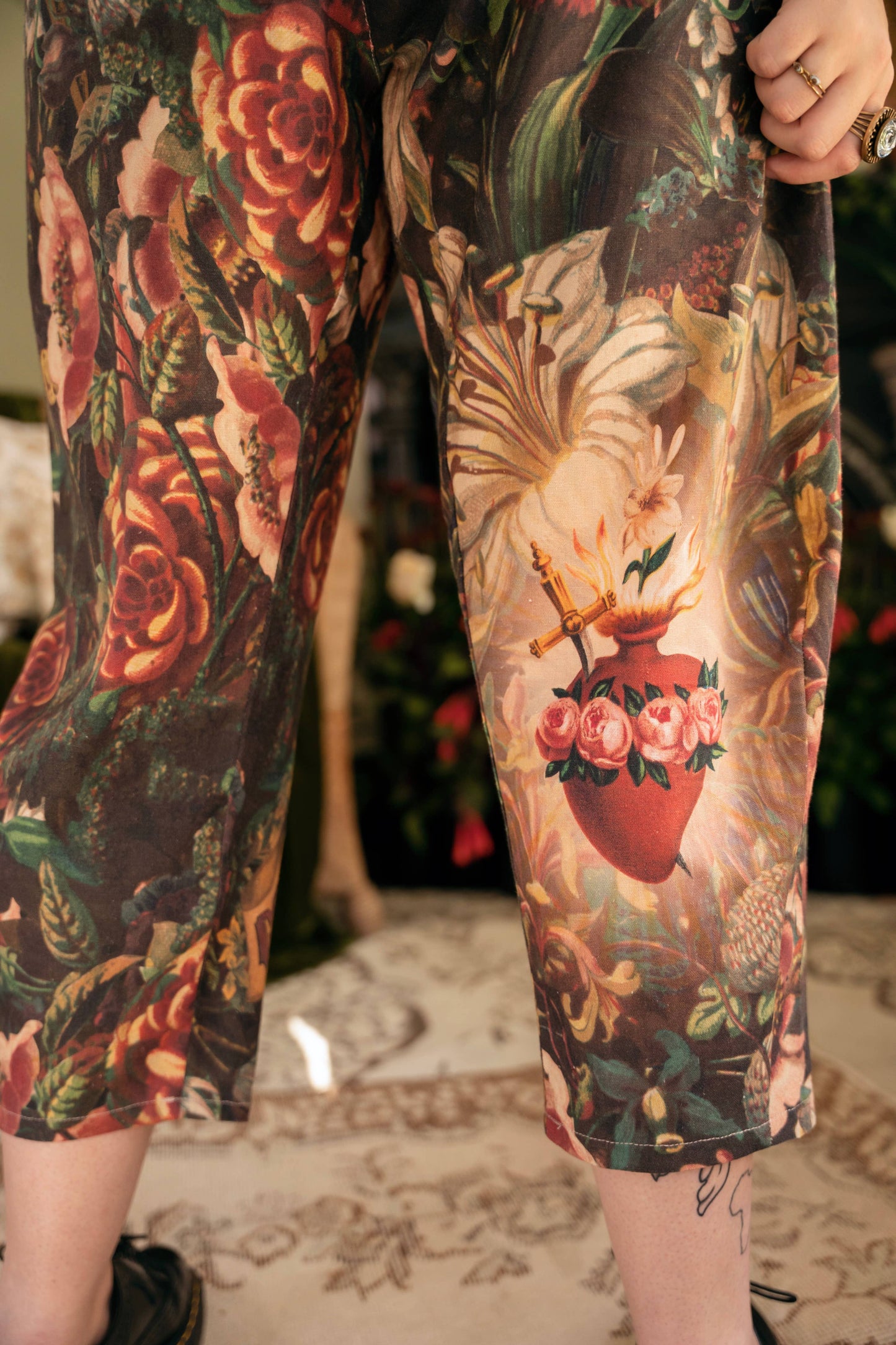 Market of Stars Courage Dear Heart Linen Cropped Artist Pant w/ Sacred Heart