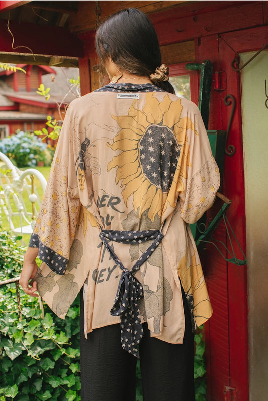 Market to the Stars Milk & Honey Bamboo Bohemian Kimono Cardigan with Belt One Size