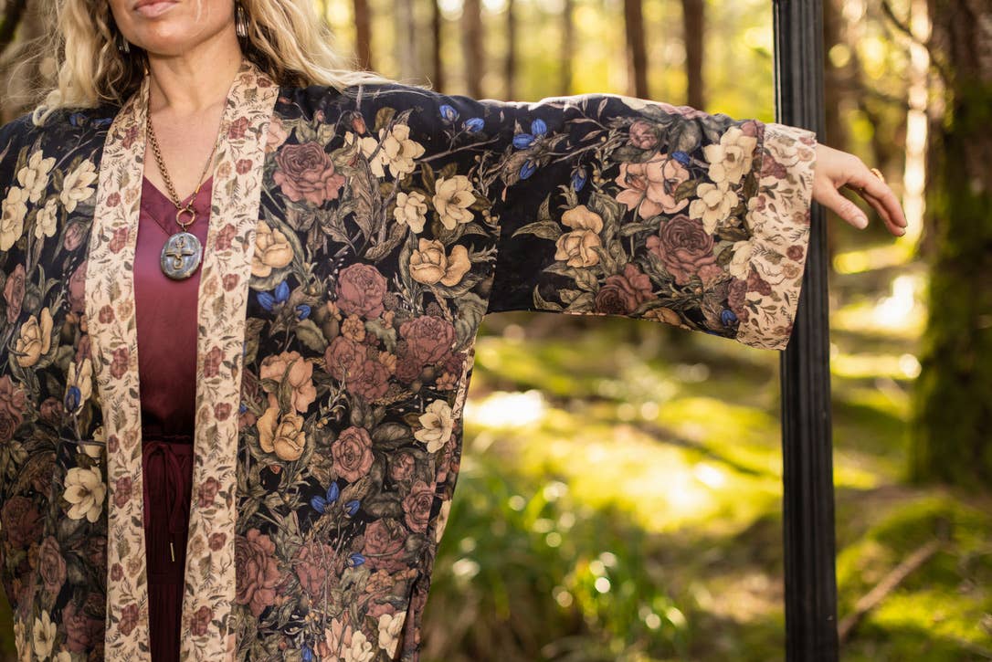 Market of Stars Lionheart Matinée Duster w/ florals & Narnia inspired print