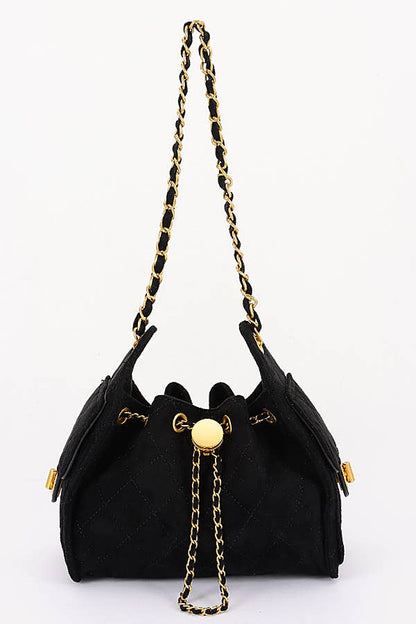 Quilted Suede Chain Drawstring Shoulder Bag