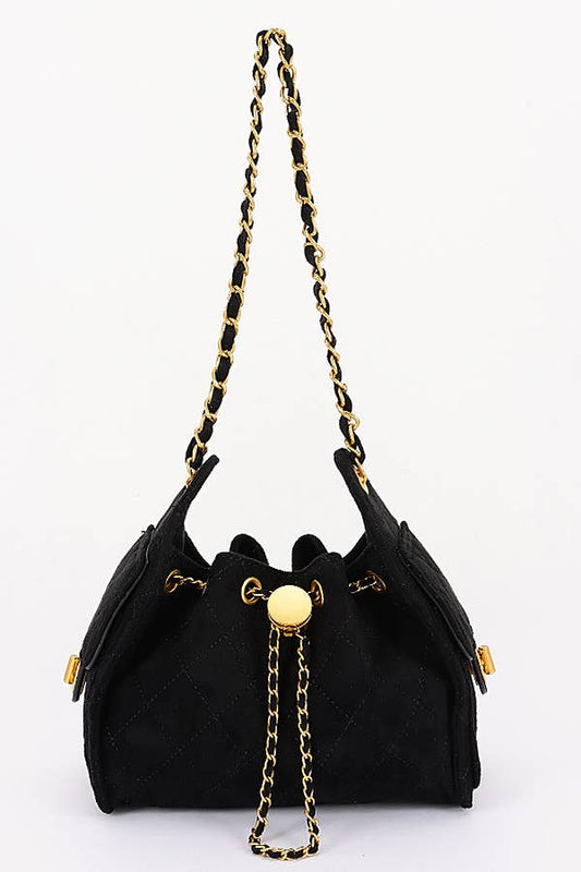 Quilted Suede Chain Drawstring Shoulder Bag