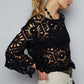 POL Clothing Round neck 3/4 sleeve crochet cropped top O/S