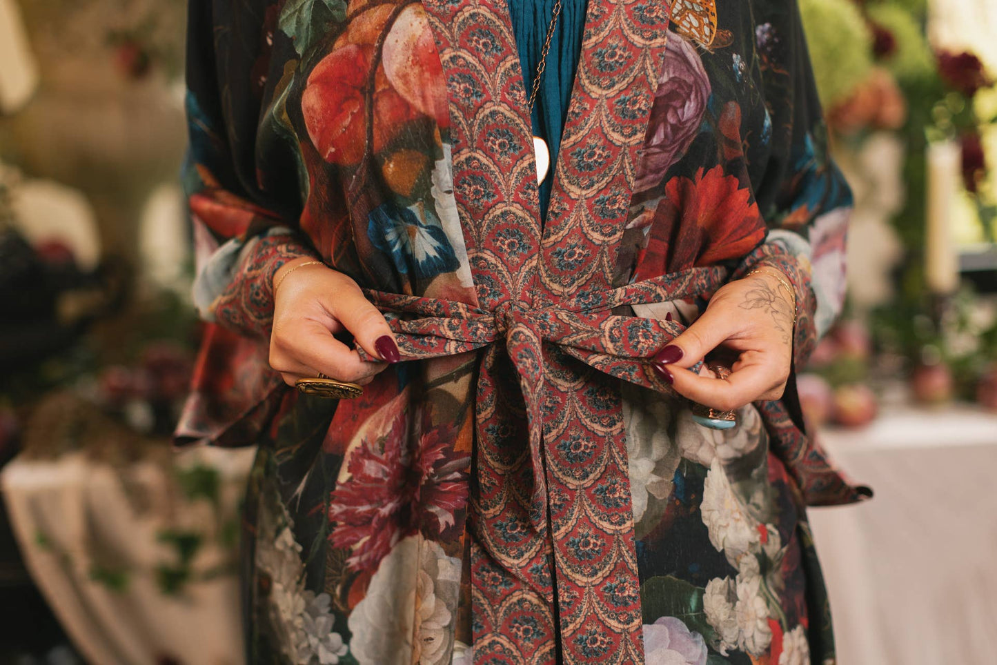 Market of Stars Flight of Fancy Opera Duster Kimono Robe Hummingbird Print